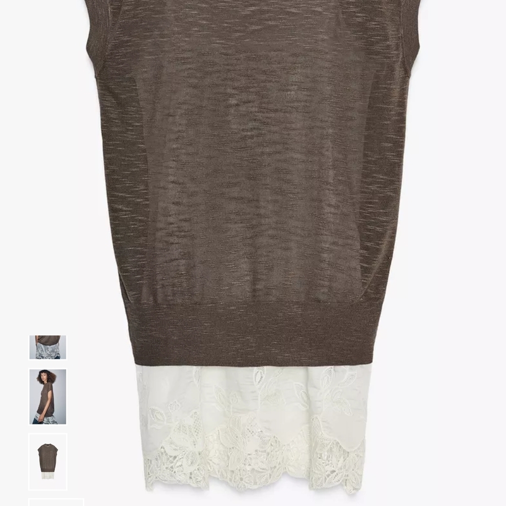 Zara Brown Tunic Dress with Lace Hem - Picture 4 of 9